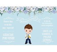 Leowefowa Floral Mi Bautizo Baptism Backdrop 10x8ft Vinyl Firsty Holy Communion Christening Decorations Blue God Bless Background for Boy Mi Primera Comuni贸n Party Banner Sign Photo Shoot Props