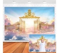 Leowefowa Golden Heaven Gate Backdrop 10x8ft Vinyl Paradise Holy Light Sky Clouds Heaven Kindom Background God Bless Baptism Christian Church Event Party Decor Banner Easter Photoshoot Props