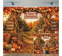 Leowefowa Happy Thanksgiving Harvest Farm Backdrop 10x8ft Rustic Orchard with Pumpkin Apple Hay Bale Sunflower Photo Background for Thanksgiving Party Photoshoot