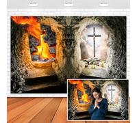 Leowefowa Heaven and Hell Backdrop 10x8ft Vinyl Vintage Stone Cave Arch Angels Devils Stairway to Heaven Hell Gate Background Jesus Chris Religious Church Event Easter Party Decor Photo Props