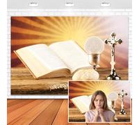 Leowefowa Holy Communion Backdrop 10x8ft Vinyl Bread Wine Eucharist Table Cross Bible Photo Background Christian Sacrament Theme Party Decorations Banner Pastor Easter Church Photoshoot Props