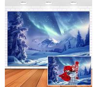 Leowefowa Winter Snow Mountain Landscape Backdrop 10x8ft Christmas North Pole Aurora Background Snowy Pine Xmas Tree Forest Party Decorations Photo Booth Props Vinyl