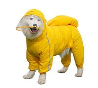 Leowow Dog Raincoat, 4 Legs Large Dog Rain Jacket with Reflective Stripe,Dog Hooded Waterproof Raincoats for Big Dogs,Large Breeds Dogs Rain Jackets with Legs,Tail- Male Dog (Yellow,11XL)