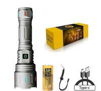 LEP Flashlight With Fluorescent Strong Lighting Outdoor Adventure USB-C Charage Handheld Lightweight Powered Battery Outdoor Indoor Waterproof for Camping (With 26650 Silver)