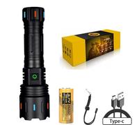 LEP Flashlight With Fluorescent Strong Lighting Outdoor Adventure USB-C Charage Handheld Lightweight Powered Battery Outdoor Indoor Waterproof for Camping (With 26650 Black)
