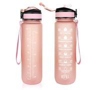 Lepat 1L Sport Water Bottle with Straw, Leakproof Design Plastic Drinks Bottle, Sports Water Bottles with Time Markings, BPA Free Sports Drinks Bottle for Fitness, School, Gym, Outdoor Sports (Pink)