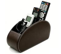 Lepat 5 Compartment PU Leather Desktop Organiser, Remote Control Holder Storage Caddy for TV Heater Media Player Office Supplies Makeup Brushes (Brown)