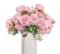 Lepat Artificial Fake Peony Silk Flowers, 4 Bundles Flowers Peonies Bouquets, Outdoor UV Resistant Greenery Shrubs Plants, Wedding Party Indoor Hanging Baskets Planter Home Garden Decorating (Pink)