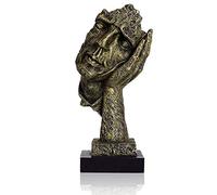 LEPENDOR Abstract and Creative Desk Decorations The Thinker Statue, Hand & Face Statues and Sculptures for Home Living Room Decor - No Hear Golden