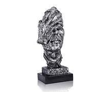 LEPENDOR Abstract and Creative Desk Decorations The Thinker Statue - Handcrafted Silent Men Statues Resin Abstract Sculpture Office Home Decor Figurine Gift (No See Silver)