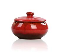 Lependor Ceramic Ashtray with Lids,Windproof,Cigarette Ashtray for Indoor or Outdoor Use，Ash Holder for Smokers,Desktop Smoking Ash Tray for Home Office Decoration - Red