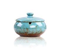 Lependor Ceramic Ashtray with Lids,Windproof,Cigarette Ashtray for Indoor or Outdoor Use，Ash Holder for Smokers,Desktop Smoking Ash Tray for Home Office Decoration - Blue