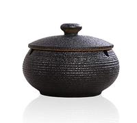Lependor Ceramic Ashtray with Lids,Windproof,Cigarette Ashtray for Indoor or Outdoor Use，Ash Holder for Smokers,Desktop Smoking Ash Tray for Home Office Decoration - Black