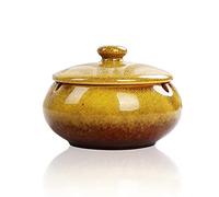 Lependor Ceramic Ashtray with Lids,Windproof,Cigarette Ashtray for Indoor or Outdoor Use，Ash Holder for Smokers,Desktop Smoking Ash Tray for Home Office Decoration - Yellow