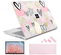 Lepeoac Case for 13.5" Microsoft Surface Laptop 5/4/3 with Metal Palm Rest ONLY 2019-2022 Release Models:1868/1951, Plastic Hard Shell Case with Keyboard Cover & Screen Protector, Pink & Gold Hearts