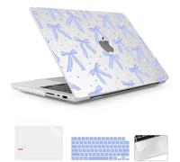 Lepeoac Case for 2026 MacBook Pro 14-inch M5 M4 M3 M2 M1 Pro/Max Chip, Release 2026 2025-2021, Model A3427 A3426 A3434 A3112, Plastic Hard Shell Case with Keyboard Cover, Ribbon Bows - Blue