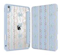 Lepeoac Case for iPad 11 inch A16 2025 Generation 11th / iPad 10.9 inch 2022 10th Gen, Buit in Pencil Holder with Shockproof Cover Clear Transparent Back Shell Auto Wake/Sleep, Stripes Flower & Bow