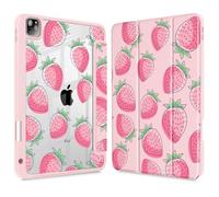Lepeoac Case for iPad Air 13 Inch (M3) 2025, (M2) 2024 - [Built-in Pencil Holder] Shockproof Cover with Clear Transparent Back Shell, Auto Sleep/Wake Cover, Strawberries