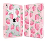 Lepeoac Case for iPad Air 13 Inch (M3) 2025, (M2) 2024 - [Built-in Pencil Holder] Shockproof Cover with Clear Transparent Back Shell, Auto Sleep/Wake Cover, Strawberries