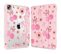 Lepeoac for iPad Pro 11 Inch Case M2 2022 Generation 4th -Built-in Pencil Holder Shockproof Cover Clear Transparent Back Shell Fit for iPad 11” 2021 2020 2018 Gen 3rd/2nd/1st for Kid, Cherry Bow P705
