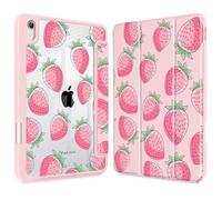 Lepeoac for Slim Case for iPad mini 7 (A17 Pro, 7th Generation) 2024 / iPad mini 6 (6th Gen) 8.3 Inch, [Built-in Pencil Holder] Shockproof Cover Clear Clear Back Shell Auto Wake/Sleep, Strawberries