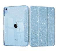 Lepeoac Sparkly Case for iPad 11 inch A16 2025 Generation 11th / iPad 10.9 inch 2022 10th Gen, Buit in Pencil Holder with Glitter Transparent Back Cover Trifold Stand Auto Wake/Sleep, Sparkly-Sky Blue