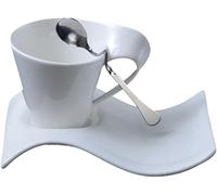 LEPEVNEY Cappuccino Set (300ML Cup) Wave Shaped Saucers Mug Cup with Spoon and Saucer - Perfect for Latte, Coffee, and Cappuccino