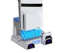 LEPEYMDA Cooling Station for PS5/Slim/Pro/Disc&Digital, White Cooling Stand with Dual PS5 Controller Charging Station, 3 Levels Cooling Fan, Multi-Function PS5 Accessories Slot and USB Hub