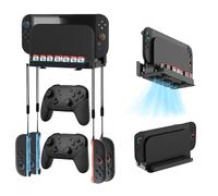 LEPEYMDA Wall Mount for Switch 2/1/OLED, Switch 2 Accessory Storage Organizer Shelf Base Set with Cooling Vent Design, 28 Card Slots, 2 Controller Holders, 4 Joy-con Hanger, Safely Store Switch 2 Near