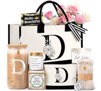 Lepiche Birthday Gifts for Women, Monogrammed Initial Gift for Teacher Wife Mom, Tote Bag,Glass Cup Gift Basket Personalized Christmas Mother's Teacher Appreciation Day,D
