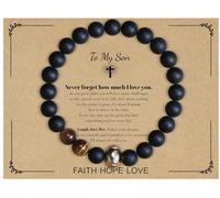 Lepida To My Son Natural Stone Bracelets for Son Football Basketball Baseball Bracelet for Gift From Mother From Dad Back to School, 7.5 Inch, Stone, Agate