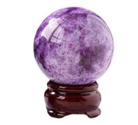 Lepidolite Ball Purple Crystal Mica Quartz Sphere Gemstone with Wooden Base,55mm Gemstone Stone