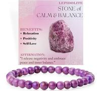 Lepidolite - Calm & Balance - Crystal Bracelet for Women 6mm Beaded Semi Precious Natural Stone Stretch Elastic Jewelry Yoga Gifts