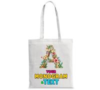 lepni.me Custom Floral Monogram Tote Bag | Personalized Initial Design with Optional Name or Word | Bag for School, Gym, Travel & Everyday Use (M White Multi Color)
