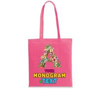 lepni.me Custom Floral Monogram Tote Bag | Personalized Initial Design with Optional Name or Word | Bag for School, Gym, Travel & Everyday Use (M Pink Multi Color)