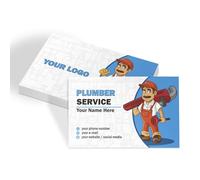 lepni.me Custom Plumber Business Cards with Your Name, Phone, Email, Site Personalized Cute Plumber Illustration in White and Blue Design for Plumbing Service Gloss Mat, Simple or Laminated, All PCS
