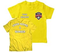 lepni.me Football Shirt with Your Favourite Club Emblem | Personalised Name and Number | Custom Jersey Flag Badge | Sport Season 2022-23 (1-2 Years Yellow Multi Color)