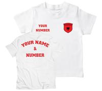 lepni.me Kids Personalised Football Jersey Albania | Your Name and Number | Albanian Flag Badge | Custom T-Shirt |European Football Championship 2024 (7-8 Years White Multi Color)