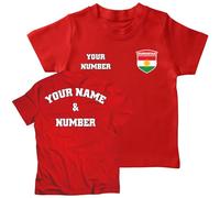 lepni.me Kids Personalised Football Jersey Kurdistan | Name and Number | Kurdish Flag Badge | Custom T-Shirt | Football Championship 2024 (12-13 Years Red Multi Color)