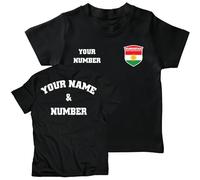 lepni.me Kids Personalised Football Jersey Kurdistan | Name and Number | Kurdish Flag Badge | Custom T-Shirt | Football Championship 2024 (7-8 Years Black Multi Color)