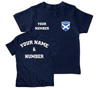 lepni.me Kids Personalised Football Jersey Scotland | Your Name and Number | Scottish Flag Badge |Custom T-Shirt | Football Championship (9-11 Years Navy Blue Multi Color)