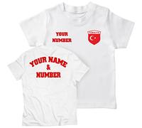 lepni.me Kids Personalised Football Jersey Turkey | Your Name and Number | Turkish Flag Badge | Custom T-Shirt | Football Championship (3-4 Years White Multi Color)