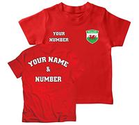 lepni.me Kids Personalised Football Jersey Wales | Your Name and Number | Welsh Flag Badge | Custom T-Shirt | Football Championship 2024 (9-11 Years Red Multi Color)