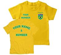 lepni.me Kids T Shirt Brazil Football Shirt with Your Name and Number | Brazilian Flag Badge Personalised Jersey Custom | World Cup 2022 (9-11 Years Yellow Multi Color)