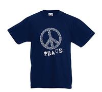 lepni.me Kids T-Shirt Peace Symbol 60s 70s Hippy Hippie Sign Summer Festival (12-13 Years Dark Blue Multi Color)