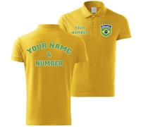 lepni.me Mens Brazil Football Polo Shirt with Name and Number | Brazilian Flag Badge Personalised Jersey Custom Top | South America Championship 2024 (M Yellow Multi Color)