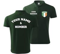 lepni.me Mens Ireland Football Golf or Rugby Polo Shirt with Your Custom Name Number | Irish Flag Badge Personalised Top | Championship 2024 (XXL Dark Green Multi Color)