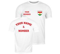 lepni.me Mens Personalised Football Jersey Kurdistan | Name and Number | Kurdish Flag Badge | Custom T-Shirt | Football Championship 2024 (L White Multi Color)