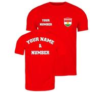 lepni.me Mens Personalised Football Jersey Kurdistan | Name and Number | Kurdish Flag Badge | Custom T-Shirt | Football Championship 2024 (L Red Multi Color)