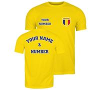 lepni.me Mens Personalised Football Jersey Romania | Your Name and Number | Romanian Flag Badge | Custom T-Shirt | Football Championship 2024 (M Yellow Multi Color)